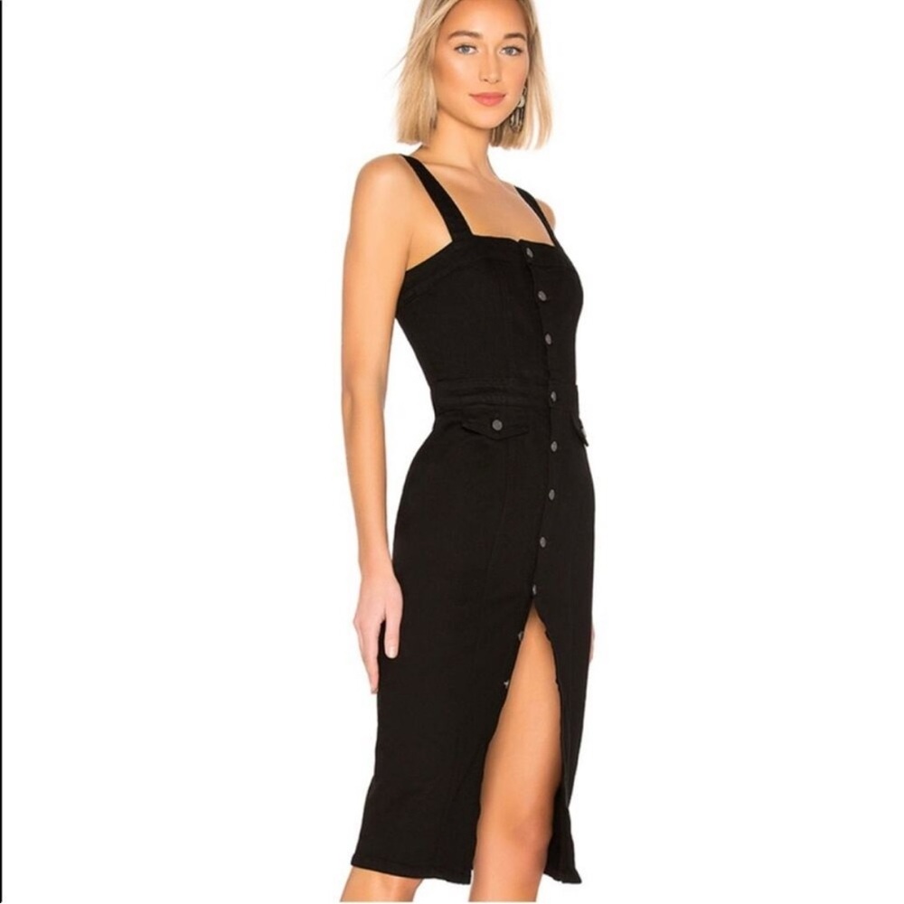 GRLFRND Petra black overall button front denim dress size Medium